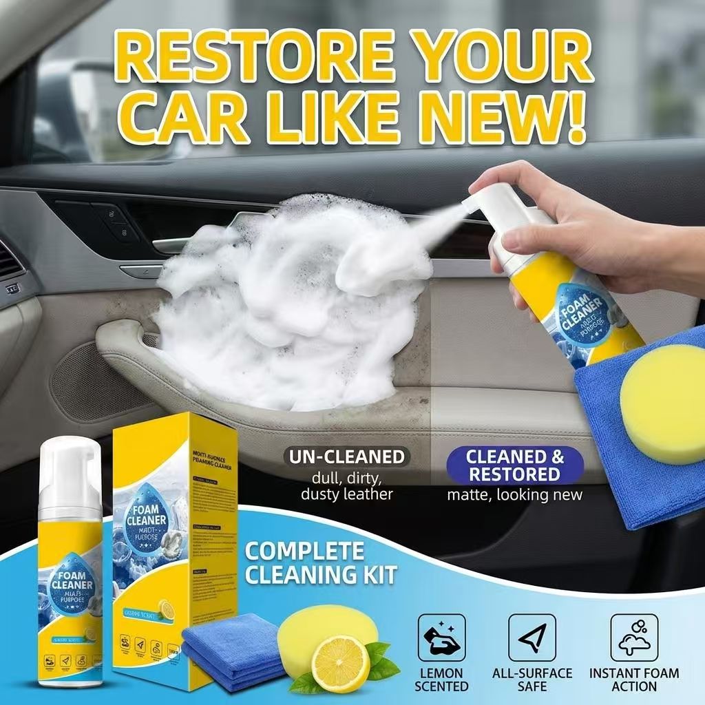 2026 New 4-in-1 Multi-Enzyme Foam Cleaner, Foam Cleaner Multi Purpose All-Purpose Deep Cleaning Powerful & Multipurpose Car Interior Foam Spray Cleaners for Car Sofa Kitchen Bathroom