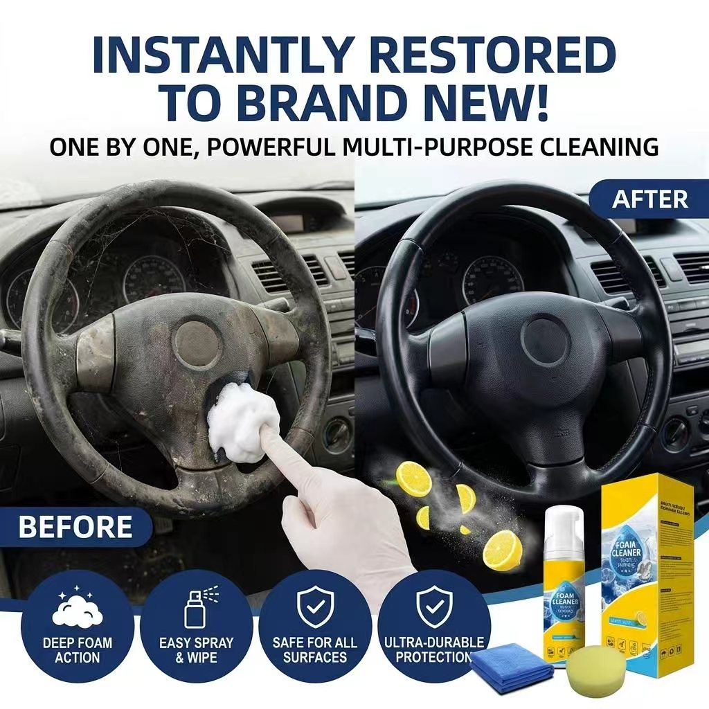 2026 New 4-in-1 Multi-Enzyme Foam Cleaner, Foam Cleaner Multi Purpose All-Purpose Deep Cleaning Powerful & Multipurpose Car Interior Foam Spray Cleaners for Car Sofa Kitchen Bathroom