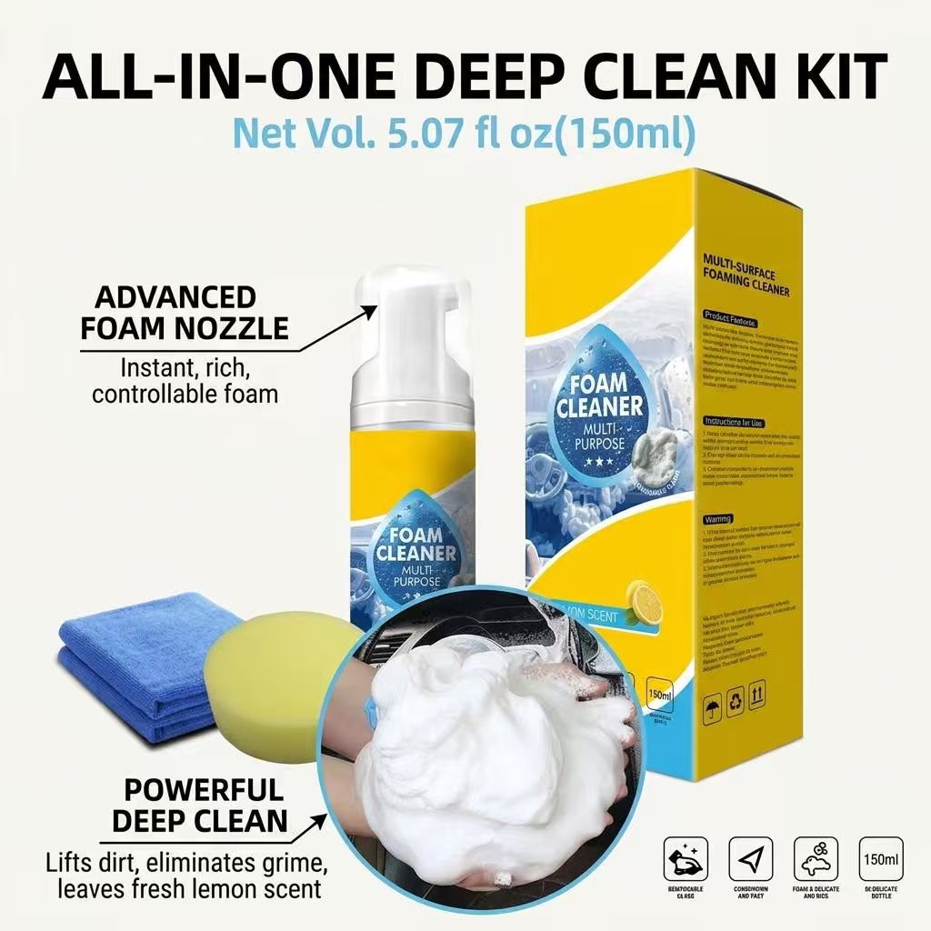 2026 New 4-in-1 Multi-Enzyme Foam Cleaner, Foam Cleaner Multi Purpose All-Purpose Deep Cleaning Powerful & Multipurpose Car Interior Foam Spray Cleaners for Car Sofa Kitchen Bathroom