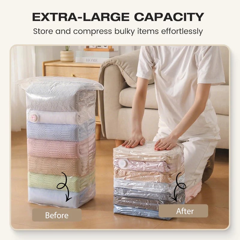 🎀🎀2026 New No-Pump 3D Vacuum Storage Bags, Large Vacuum Storage Compression Bags for Clothes, Blankets, Bedding, Comforters